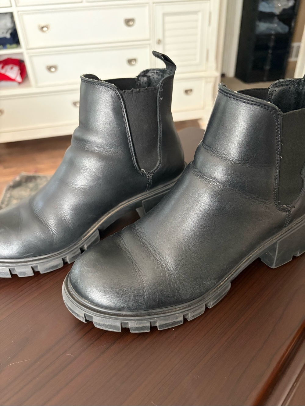 Steve Madden Black Lug Sole Chelsea Ankle Boots